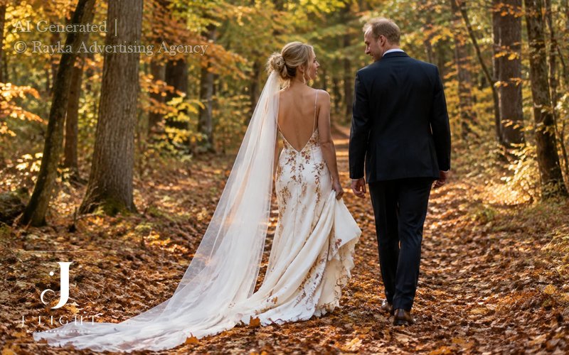 Cinematic Wide-Angle fall Wedding Portraits