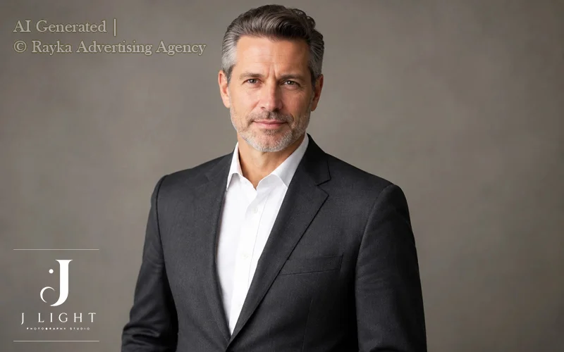 A personal branding photoshoot of a male CEO in a photography studio.