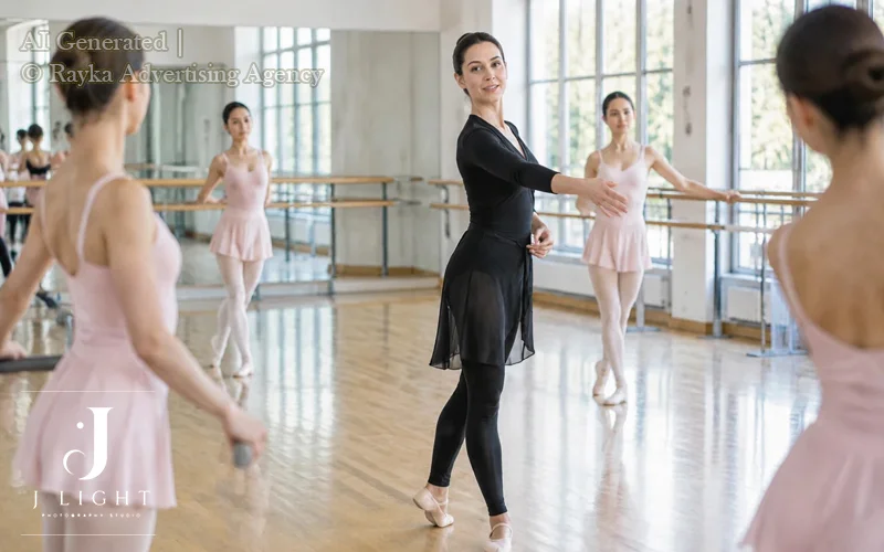 A photoshoot of a ballet instructor with her students.